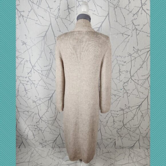 La Llama Beige Oatmeal 50% Alpaca Fisherman Knit Longline Cardigan - Picture 4 of 5